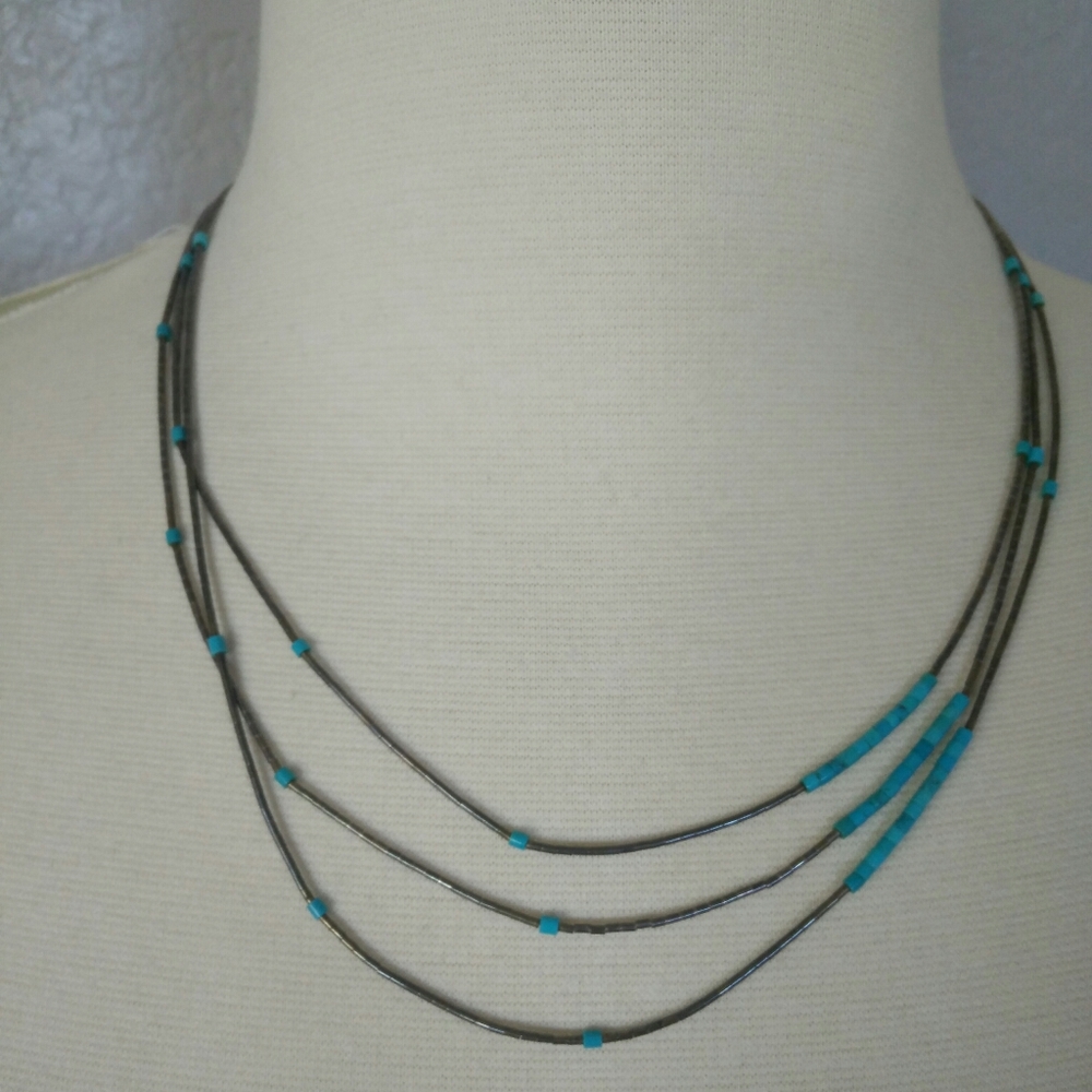 Layered turquoise silver tone necklace